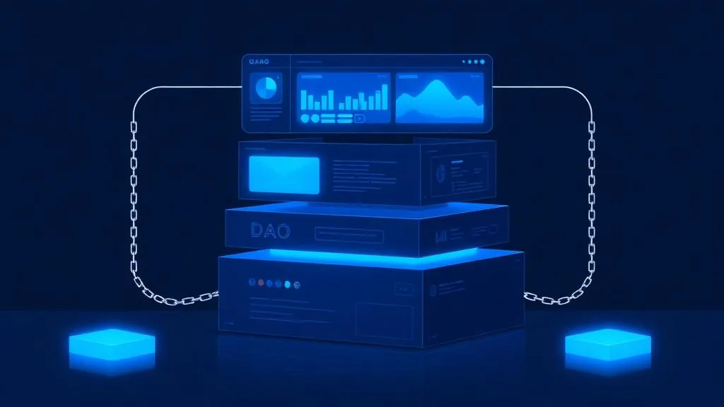 The DAO tooling stack, layer by layer Layered DAO tooling stack of governance dashboards connected by chain links