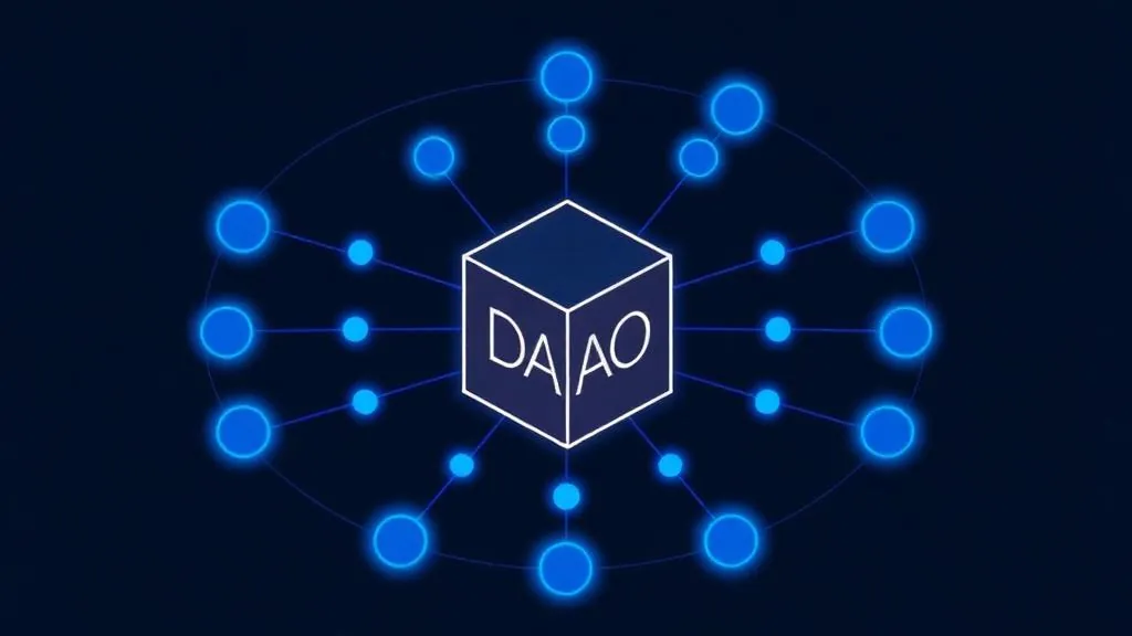 What is a DAO? Decentralized autonomous organization shown as members around a smart contract